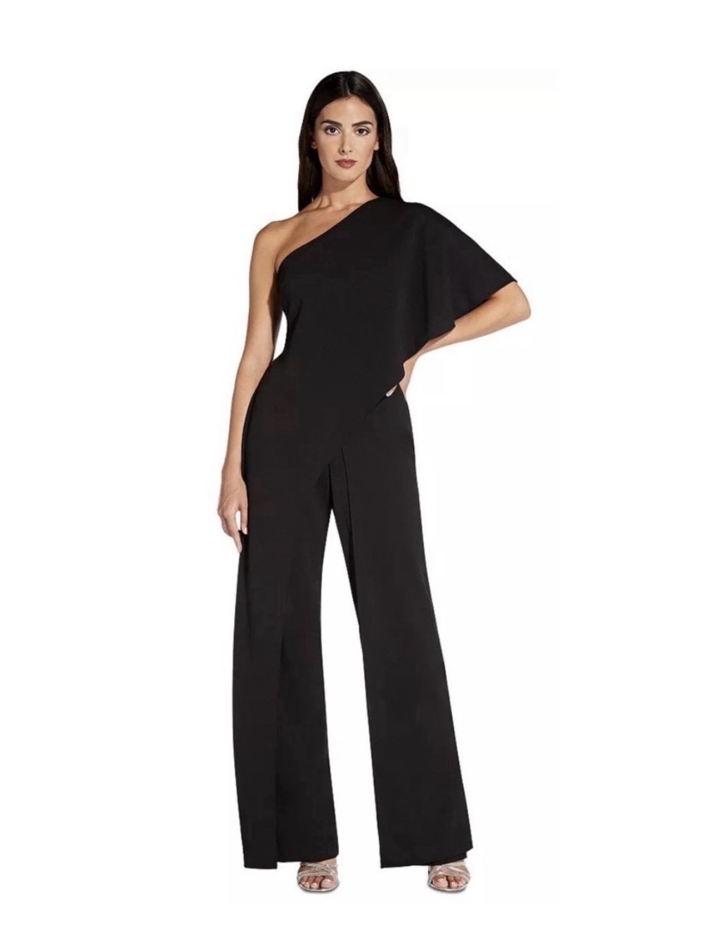 Adrianna Papell Black One-Shoulder Wide-Leg Jumpsuit